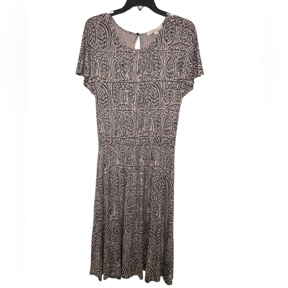 LOFT Mauve and Black Leaf Pattern Dress sz M Tall
